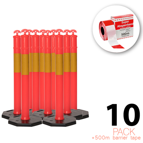 (Packung mit 10) - Flexibarrier T-Top Poller mit Basis + 500m Absperrband