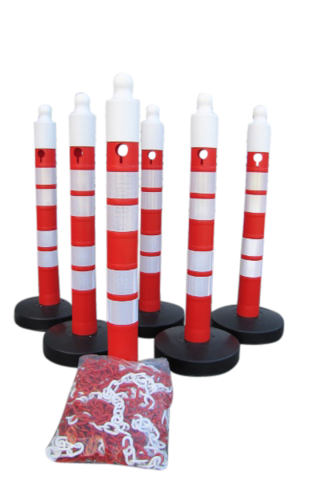 (6er Pack) - Pfosten- & Kettenabsperrung -Maxi Plus- inklusive 25m Kette