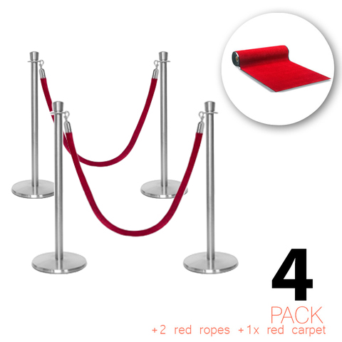(4er Pack) – Flexibarrier VIP-Eingang Paket inklusive Pfosten, Seilen & Teppich