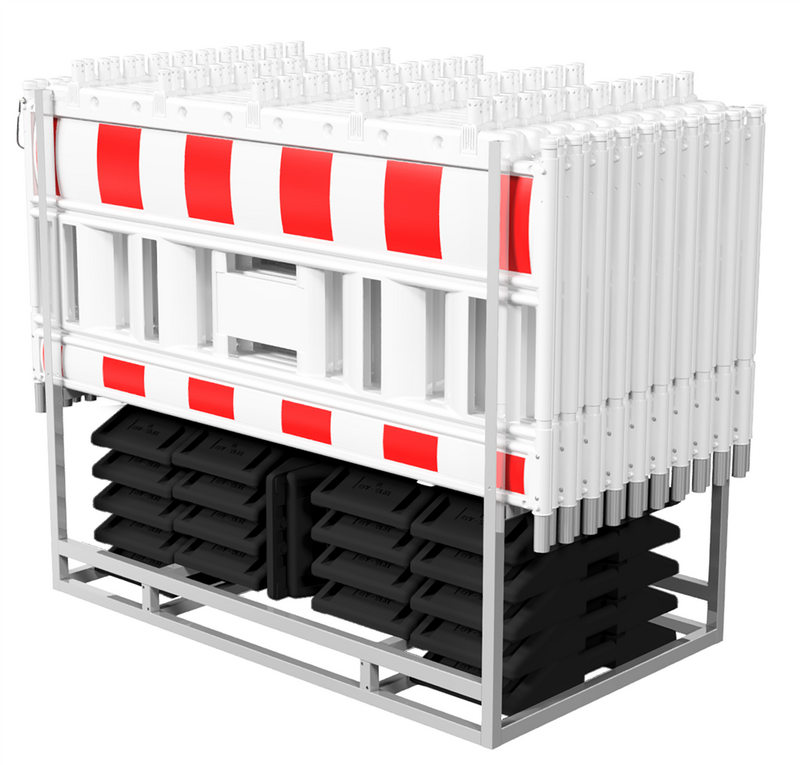 Absperrzaun – NOX Weiß – 40 m Komplettset mit Zaunelementen, Fußplatten & Transportgestell