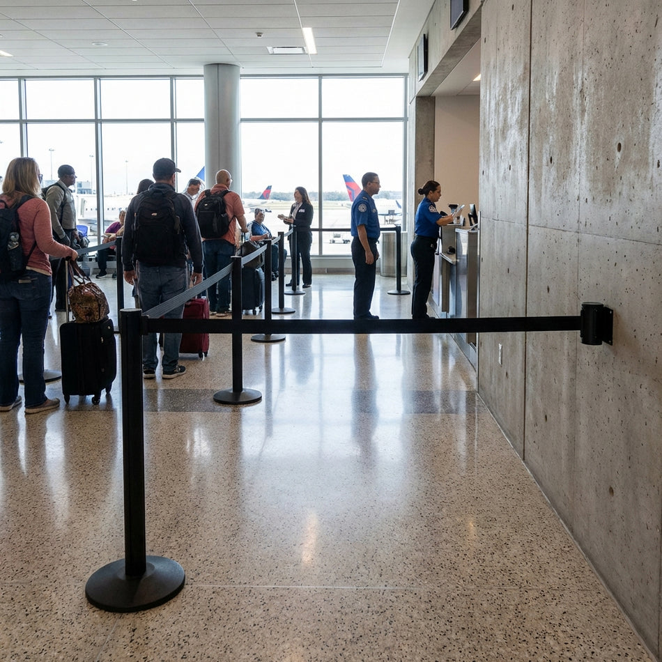 FlexiBarrier Wandmontierte Absperrung - Economy - (2,3 - 4,5 m Gurt)