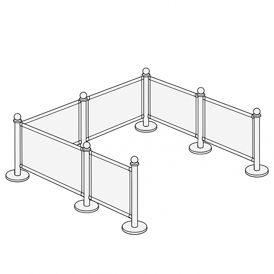 Flexibarrier Café-Barriere-Paket – 9-Meter-Aufbau | Individuell bedruckte Banner