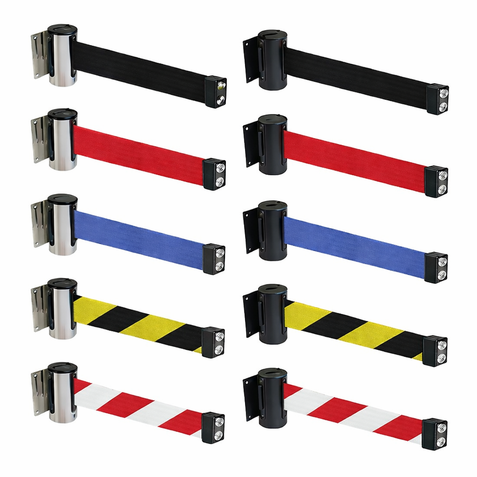 FlexiBarrier Wandmontierte Absperrung – Economy – Magnetisch (2,3–4,5 m Gurt)