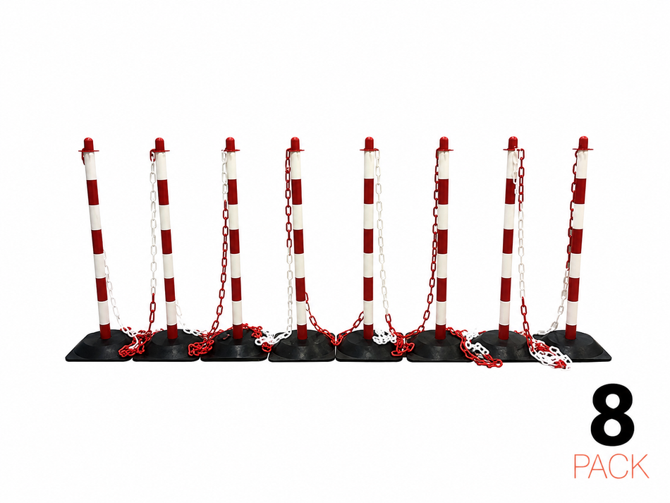 Kettenständer Set – Basic – 8 Pfosten inkl. 10 m Kunststoffkette (Rot/Weiß)