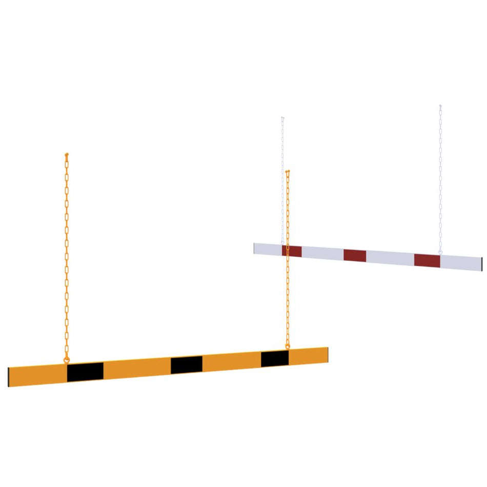 Höhenbegrenzungsbarriere - Reflektierende Aluminiumplatte mit Aufhängungsketten