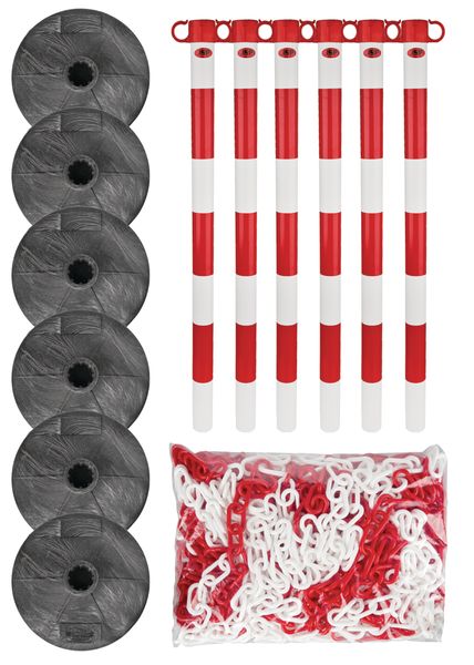Pfosten & Kette Absperrset -Light-, 6 Kunststoffpsoten inkl. 25m Kette