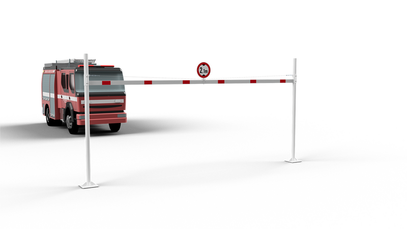 Höhenbegrenzungsbarriere mit 2 quadratischen Pfosten (3-9m Breite)