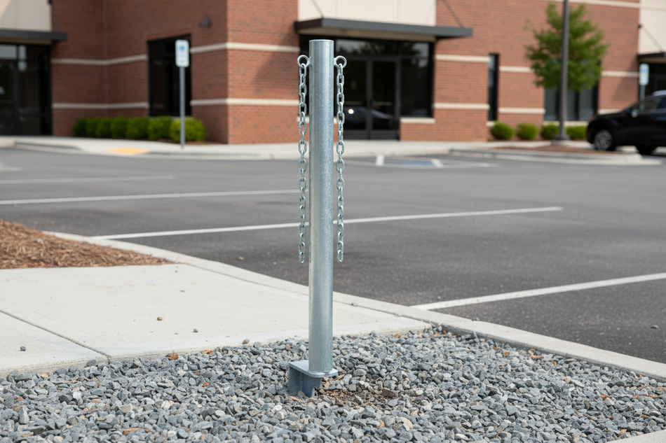 Stahlkettenpoller mit Bodenspieß – Ø60 mm