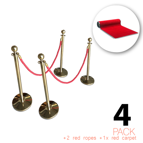 (4er Pack) – Flexibarrier VIP-Eingang Paket inklusive Pfosten, Seilen & Teppich